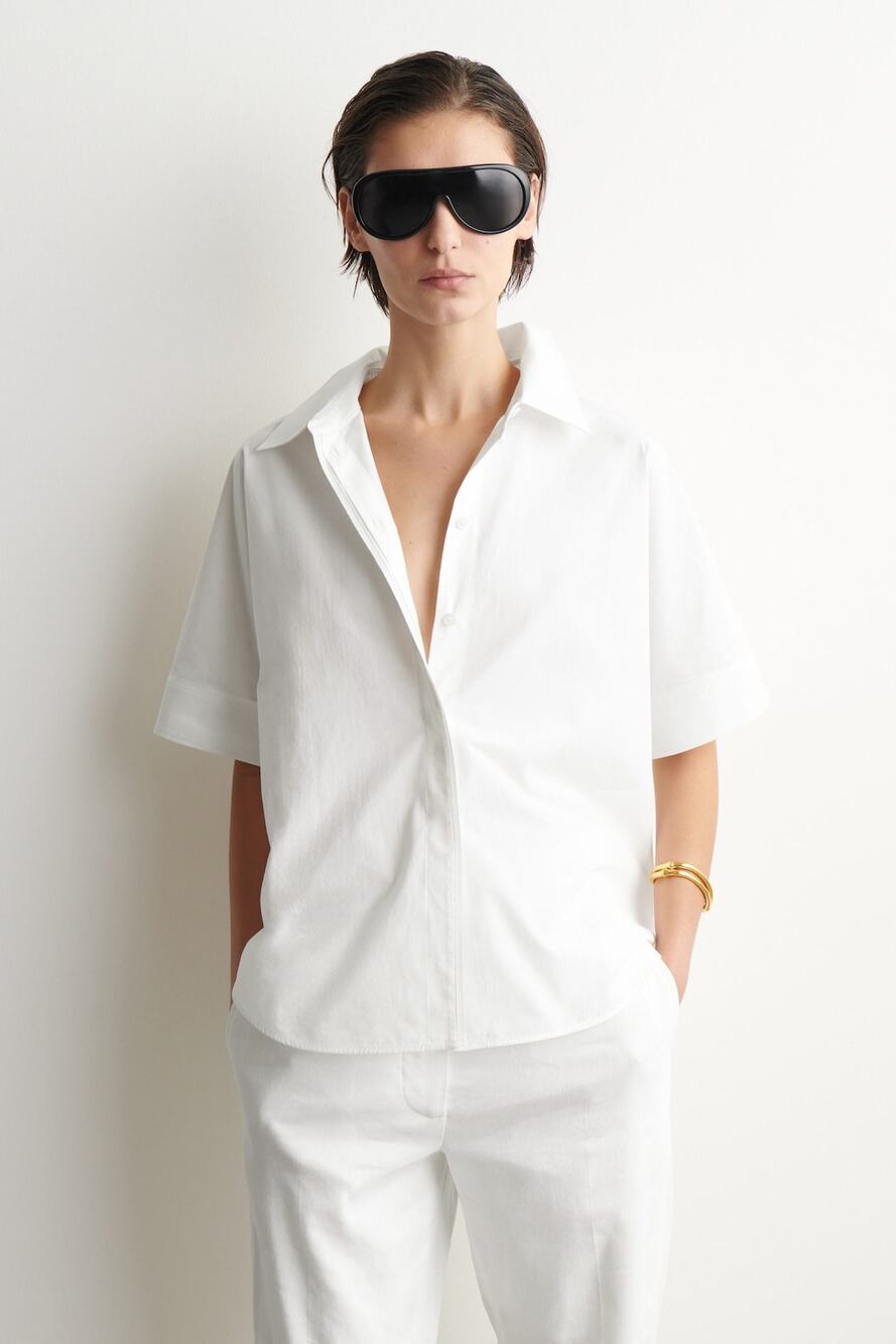 Preppy Office Sire Casual COS White 100% Cotton Oversized Short Sleeve Top